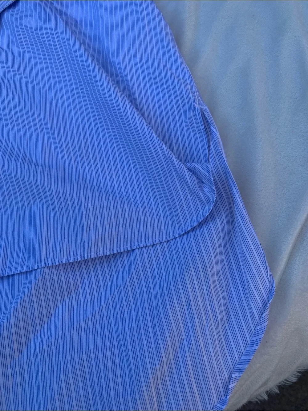 ANN MASHBURN Light Blue Pinstripe Grandad-Collar Shirt with White Accents